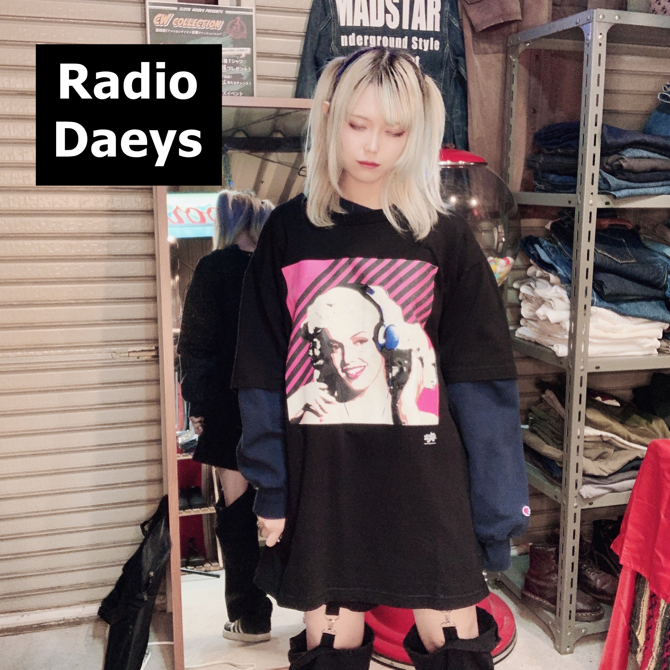 ラジオデイズ Tシャツ XL ブラック ピンク マリリンモンロー 胸