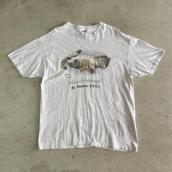 90年代 BOB HARRISON 猫 テディベア アート アニマル プリントTシャツ