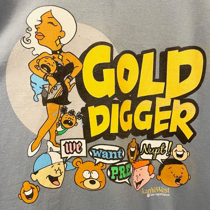 激レア KanYeWest 2005 late registration「GOLD DIGGER」オフィシャルプリントTシャツ ブルーグレー XLサイズ | Vintage.City 빈티지숍, 빈티지 코디 정보