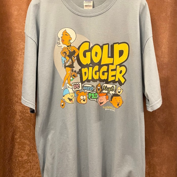 激レア KanYeWest 2005 late registration「GOLD DIGGER」オフィシャルプリントTシャツ ブルーグレー XLサイズ | Vintage.City 빈티지숍, 빈티지 코디 정보