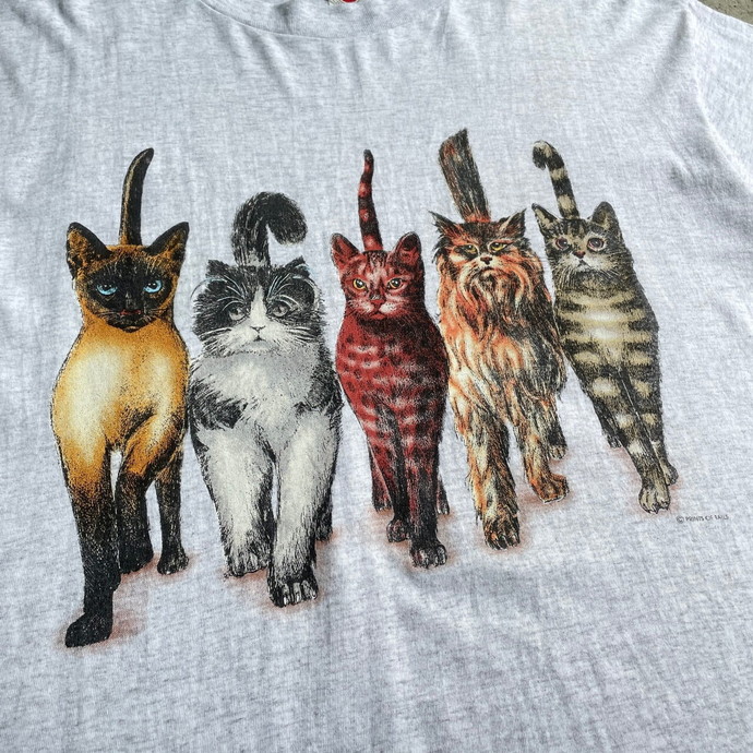 90s  猫 cat アニマル プリント Tシャツ