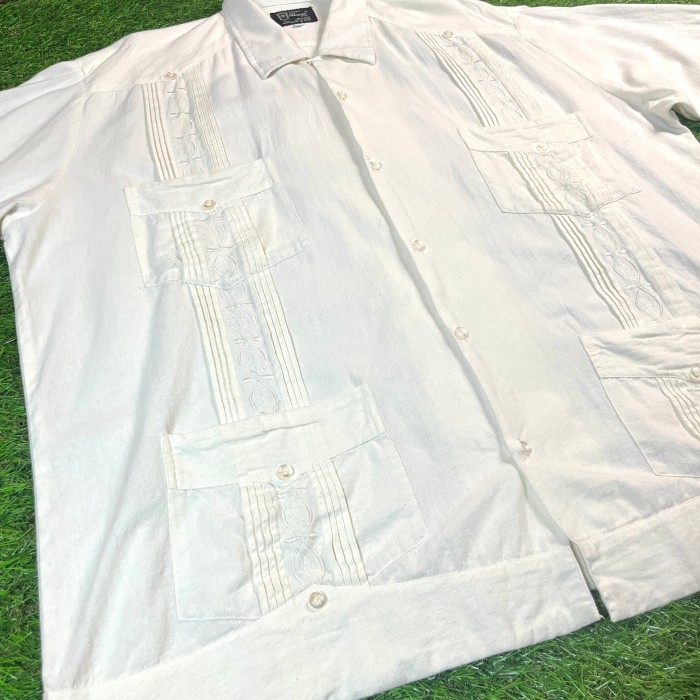 White Color Guayabera Shirt / キューバシャツ Made In Mexico 刺繍 白 コットン Lサイズ メキシコ製 | Vintage.City 古着屋、古着コーデ情報を発信