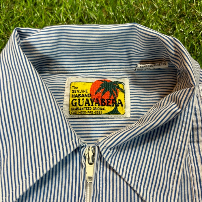 80s-90s Zip-Up Striped Guayabera Shirt / キューバシャツ メキシカン メキシコ Vintage ヴィンテージ 水色 ストライプ 刺繍 半袖 シャツ | Vintage.City 古着屋、古着コーデ情報を発信
