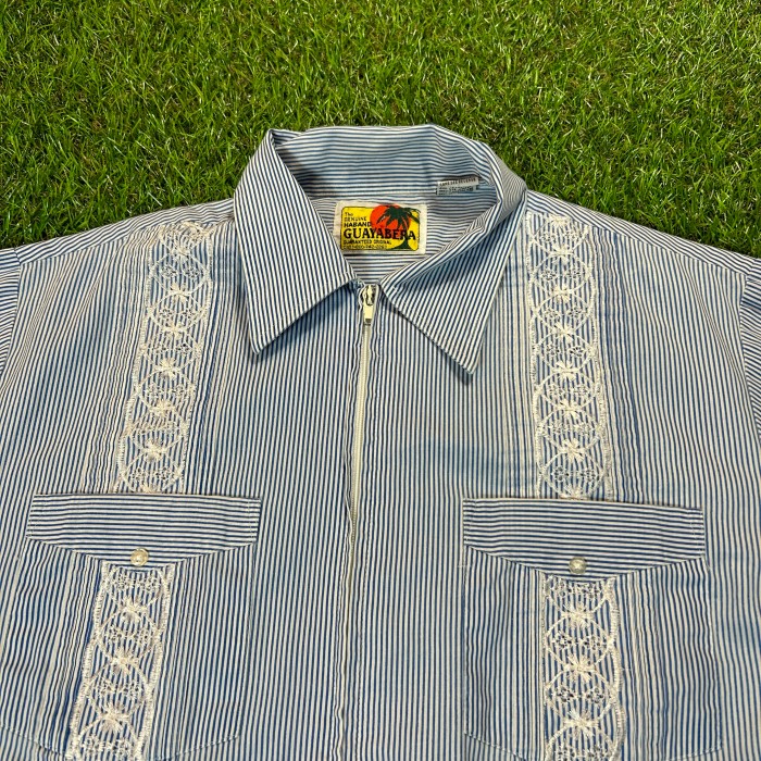 80s-90s Zip-Up Striped Guayabera Shirt / キューバシャツ メキシカン ...