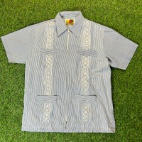 80s-90s Zip-Up Striped Guayabera Shirt / キューバシャツ メキシカン メキシコ Vintage ヴィンテージ 水色 ストライプ 刺繍 半袖 シャツ | Vintage.City ヴィンテージ 古着
