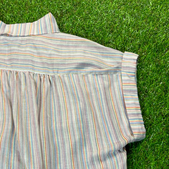 70s-80s Rainbow Striped Shirt / Vintage ヴィンテージ 古着 ストライプ カラフル 半袖 シャツ ブラウス | Vintage.City 古着屋、古着コーデ情報を発信