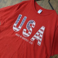 US古着☆USA アメリカ 半袖 プリント T シャツ USA製 SIZE L レッド ロゴ 星条旗 | Vintage.City ヴィンテージ 古着