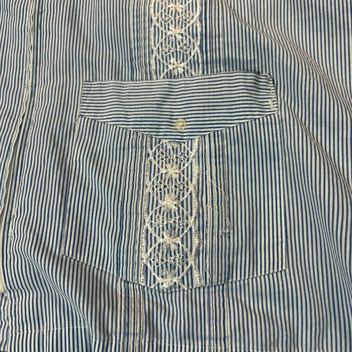 80s-90s Zip-Up Striped Guayabera Shirt / キューバシャツ メキシカン メキシコ Vintage ヴィンテージ 水色 ストライプ 刺繍 半袖 シャツ | Vintage.City 빈티지숍, 빈티지 코디 정보