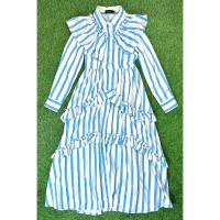 Light Blue Striped Frill Shirt Dress / 古着 ワンピース フリル シャツワンピ 長袖 ストライプ | Vintage.City ヴィンテージ 古着
