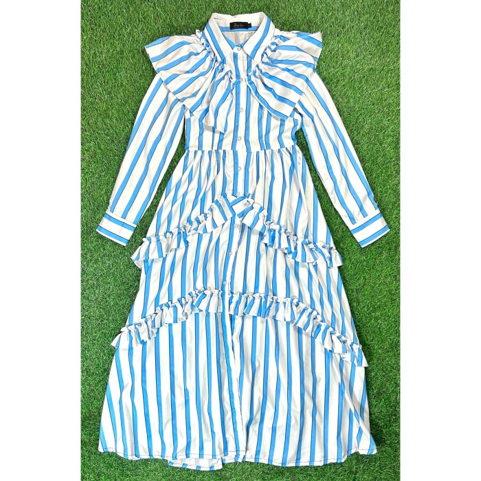 Light Blue Striped Frill Shirt Dress / 古着 ワンピース フリル シャツワンピ 長袖 ストライプ | Vintage.City 古着屋、古着コーデ情報を発信