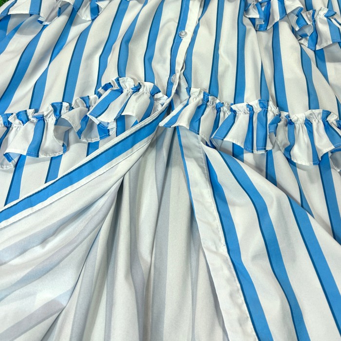 Light Blue Striped Frill Shirt Dress / 古着 ワンピース フリル シャツワンピ 長袖 ストライプ | Vintage.City 古着屋、古着コーデ情報を発信
