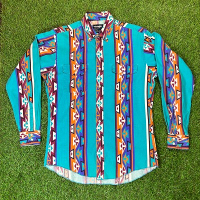 80s Wrangler Native Pattern Shirt / ネイティブ柄 Vintage ヴィンテージ ラングラー 長袖 シャツ 水色 | Vintage.City ヴィンテージ 古着