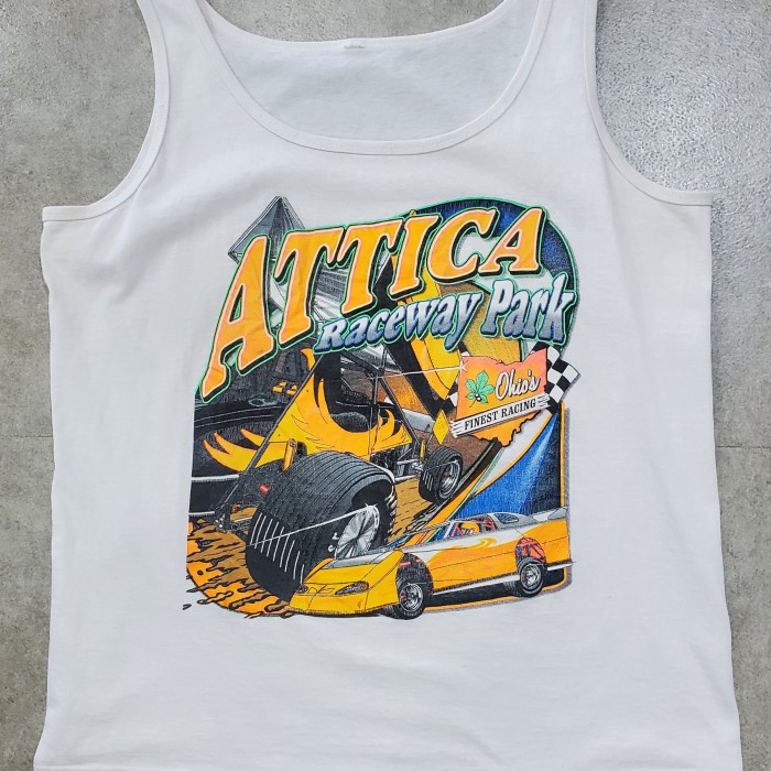 attica raceway park 白タンクトップ ナスカー ストリート古着 | Vintage.City 빈티지숍, 빈티지 코디 정보