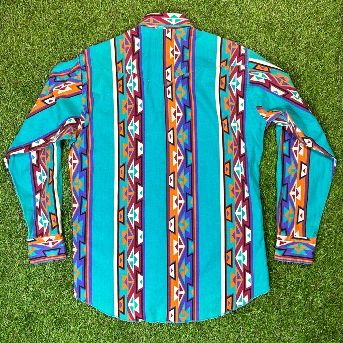 80s Wrangler Native Pattern Shirt / ネイティブ柄 Vintage ヴィンテージ ラングラー 長袖 シャツ 水色 | Vintage.City 빈티지숍, 빈티지 코디 정보