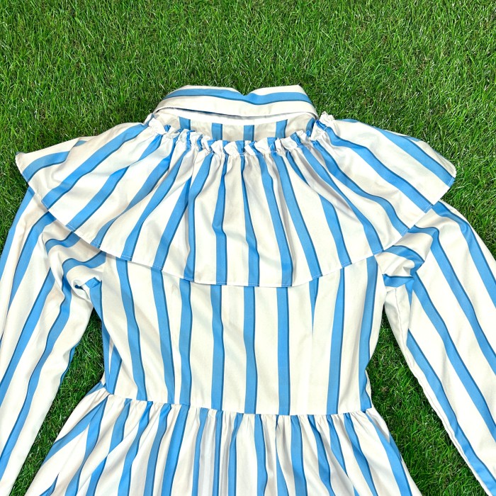 Light Blue Striped Frill Shirt Dress / 古着 ワンピース フリル シャツワンピ 長袖 ストライプ | Vintage.City 빈티지숍, 빈티지 코디 정보