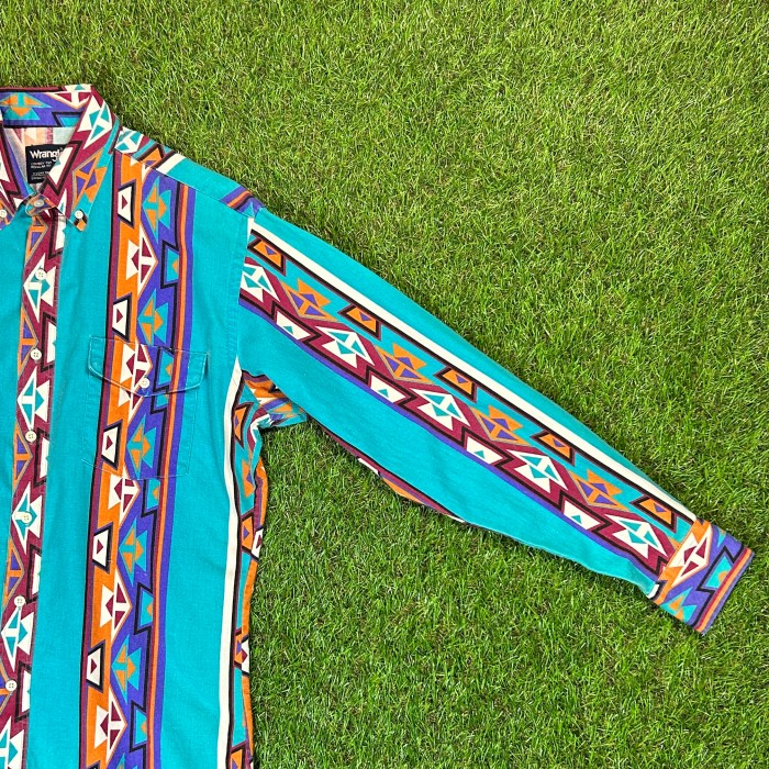 80s Wrangler Native Pattern Shirt / ネイティブ柄 Vintage ヴィンテージ ラングラー 長袖 シャツ 水色 | Vintage.City 古着屋、古着コーデ情報を発信