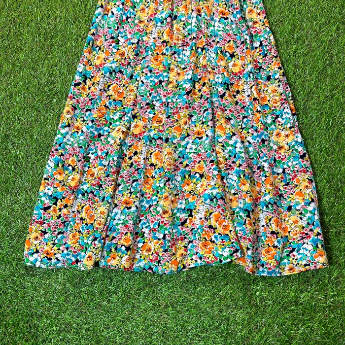 80s Flower Pattern Flare Dress / Made In USA 古着 Vintage ヴィンテージ 花柄 ワンピース 半袖 総柄 ガーリー  ポップ | Vintage.City 古着屋、古着コーデ情報を発信
