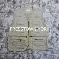 PRESSTOWN YORK フィッシングベスト ベージュ ポケット フルジップ 7933 | Vintage.City ヴィンテージ 古着