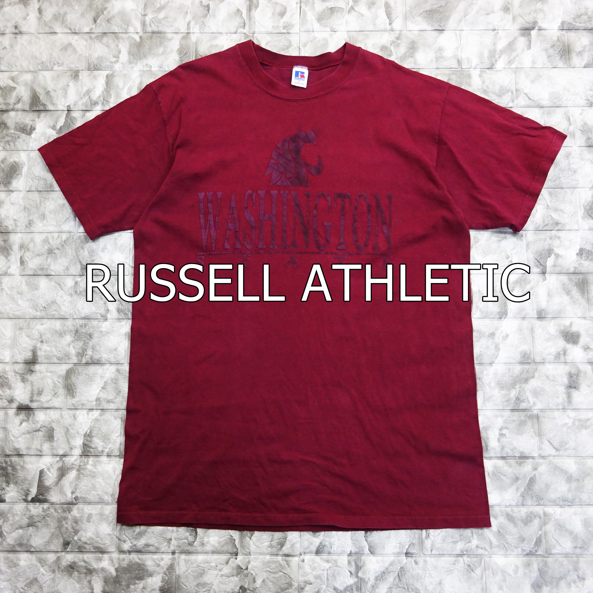 ラッセルアスレティック Tシャツ XL ワインレッド USA製 胸ロゴ 半袖