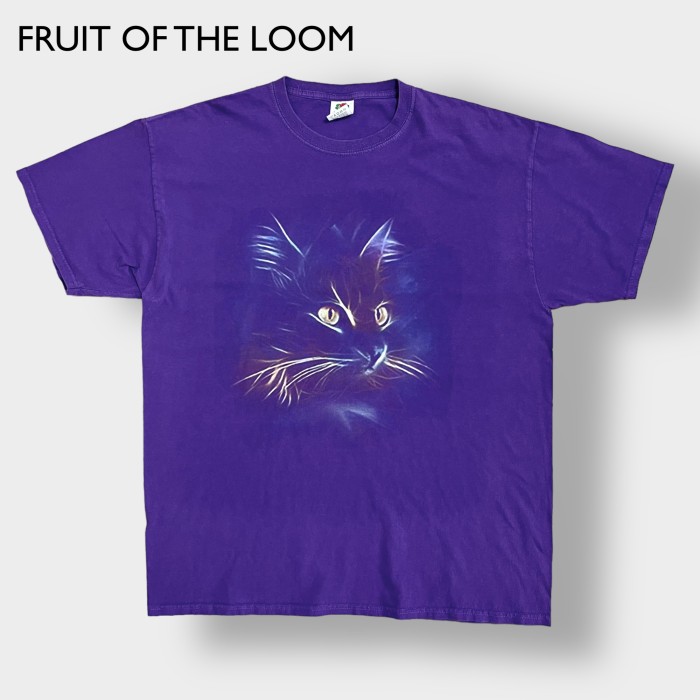 【FRUIT OF THE LOOM】アニマルプリント Tシャツ 猫 ネコ XL ビッグサイズ パープル 半袖 夏物 US古着 | Vintage.City 古着屋、古着コーデ情報を発信