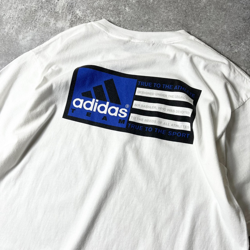 90s adidas パフォーマンス ロゴ 3ライン プリント 半袖 Tシャツ L 