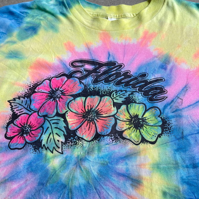 90年代 USA製 FLORIDA ハイビスカス フラワー 花 タイダイ染め Tシャツ