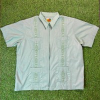 80s-90s Zip-Up GUAYABERA Shirt / キューバシャツ Vintage ヴィンテージ ジップアップ 半袖 シャツ 刺繍  緑 グリーン | Vintage.City ヴィンテージ 古着