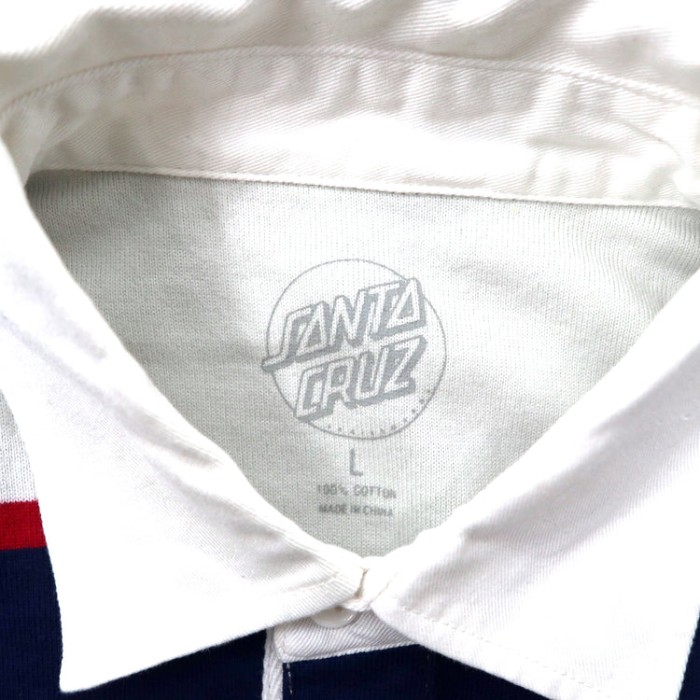 SANTA CRUZ ボーダー ポロシャツ L ホワイト コットン ロゴ刺繍 MINI SCREAMING HAND 50291201 | Vintage.City 古着屋、古着コーデ情報を発信
