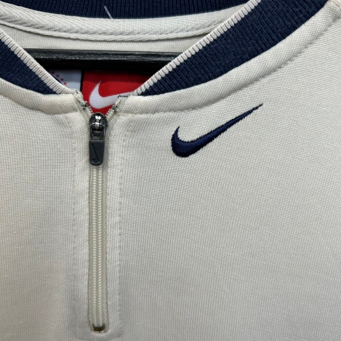 90sUSA製Nikeナイキロゴ刺繍TシャツVネックゲームシャツワンポイント