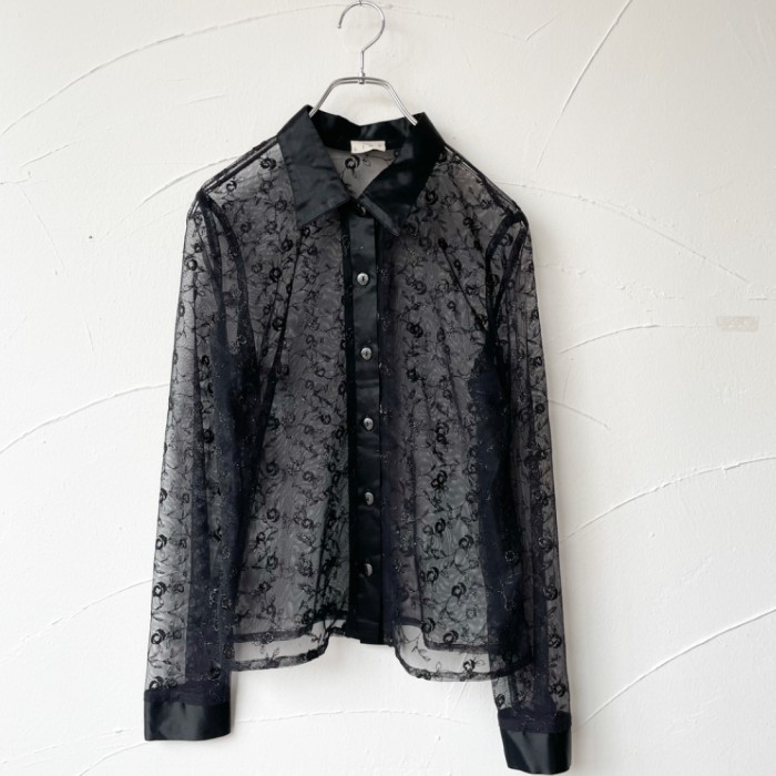 【sahara】Embroidery Sheer Shirt  Black