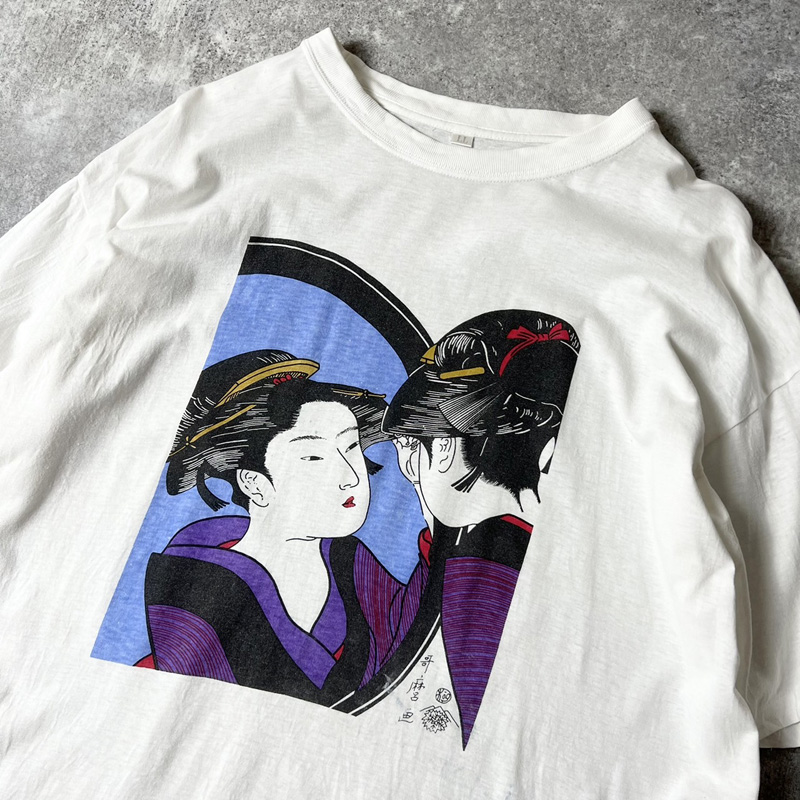 80s 90s 浮世絵 喜多川歌麿 姿見七人化粧 プリント 半袖 Tシャツ XL 