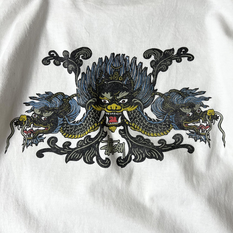 ９０s 　old stussy　Ｔシャツ　赤青タグ　ドラゴン　龍　両面プリント