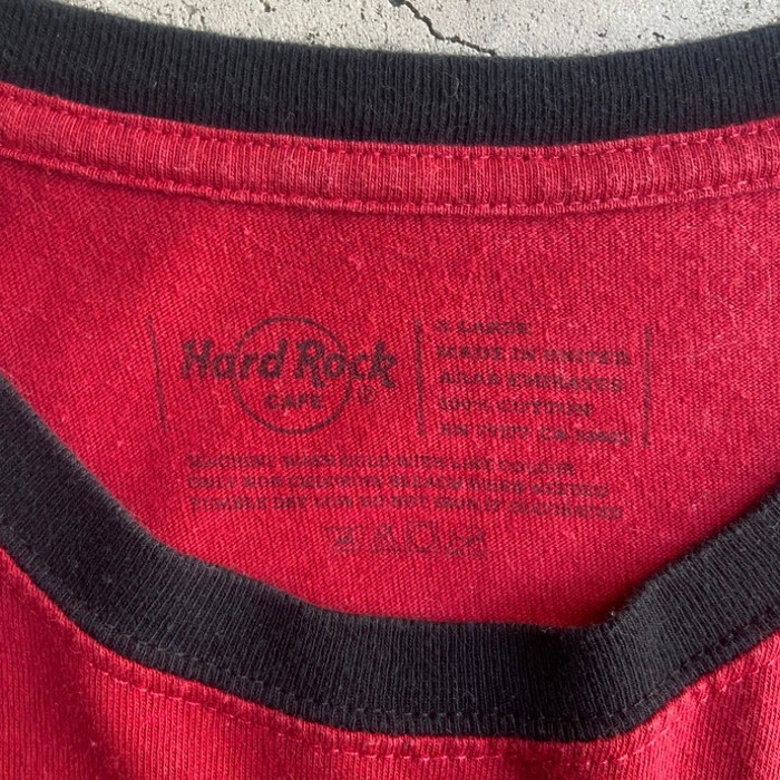 HARD ROCK CAFE BARCELONA ハードロックカフェ 企業ロゴ アドバタイジング プリント リンガーTシャツ メンズXL