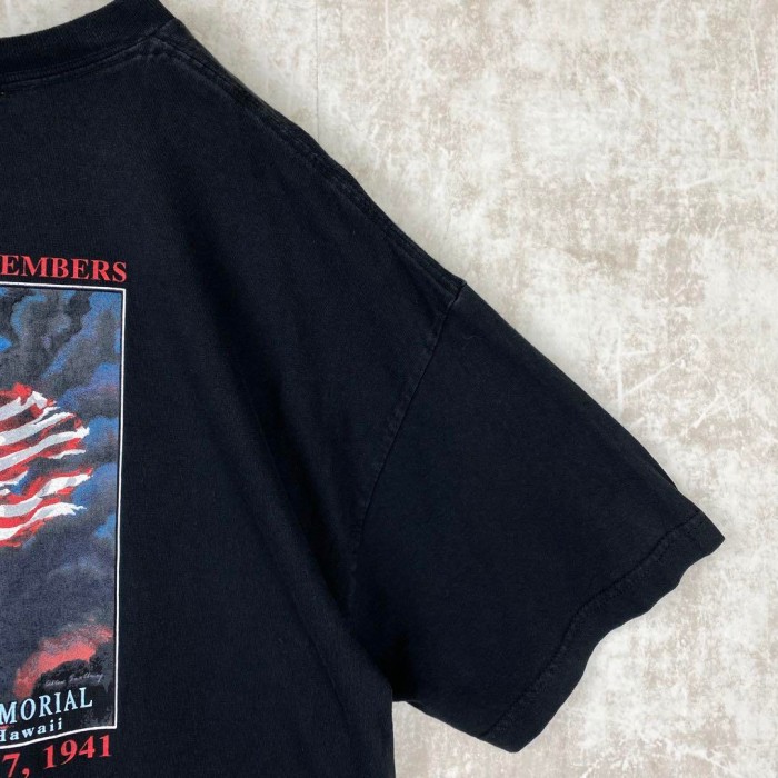 USA古着 一点物 Tシャツ パールハーバー 真珠湾戦争 バックプリント 黒