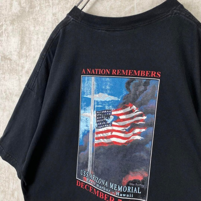 USA古着 一点物 Tシャツ パールハーバー 真珠湾戦争 バックプリント 黒