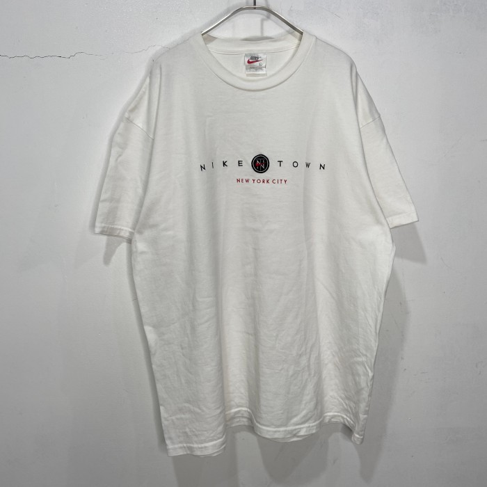 90s USA製 NIKE ナイキ 刺繍ロゴTシャツ スウォッシュロゴ 白 XL 