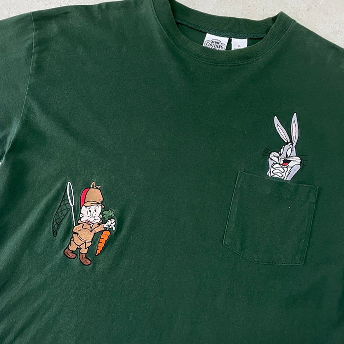 90年代 ルーニーテューンズ キャラクター刺繍 ポケットTシャツ メンズ