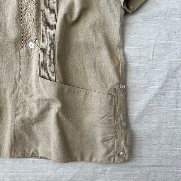 メキシコ製 コットンキューバシャツ 半袖シャツ 2ポケット 刺繍シャツ