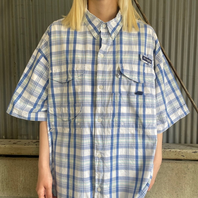 【ヴィンテージ】コロンビア　フィッシングシャツ　半袖シャツ　チェック　メンズXL
