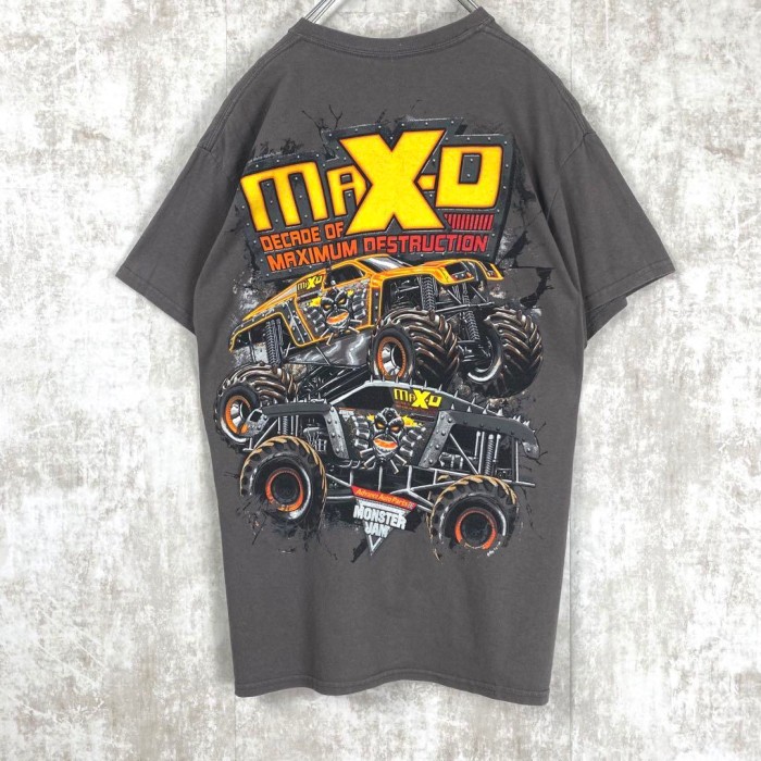 USA古着 MAX-D モンスタートラック Tシャツ ビッグプリント グレー M