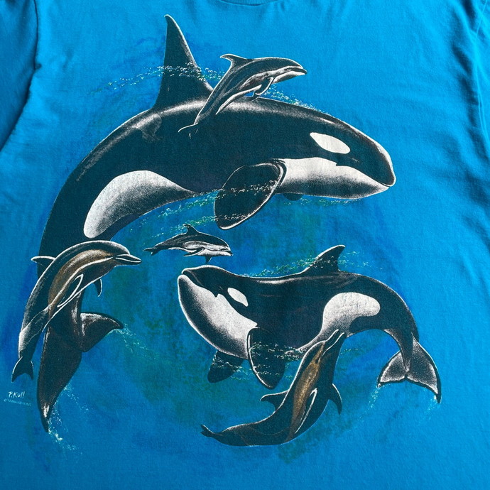 90年代 USA製 シャチ イルカ アート アニマル プリントTシャツ メンズL