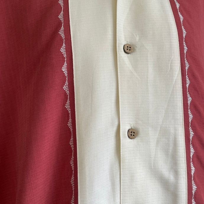 【海外】90’sキューバシャツ ラインデザイン半袖シャツ ネイビー 2XL