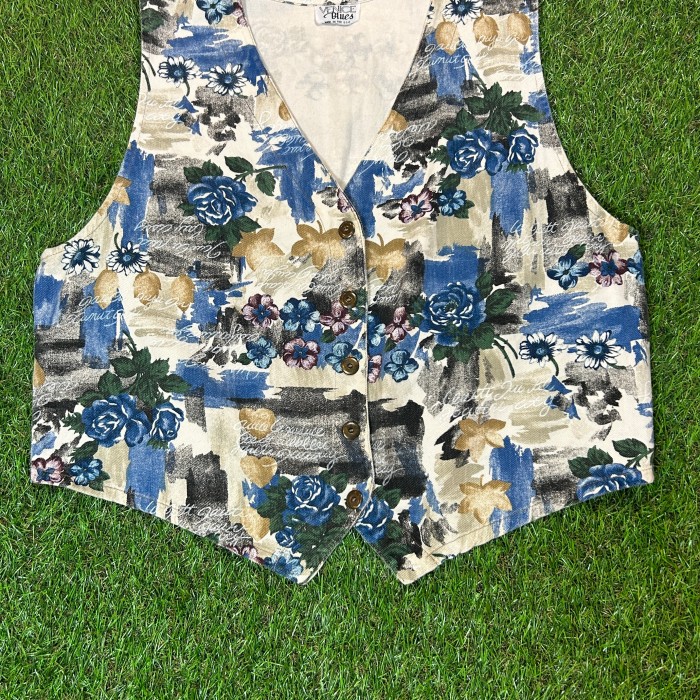 90s Blue Flower Pattern Vest Made In USA / Vintage ヴィンテージ ...