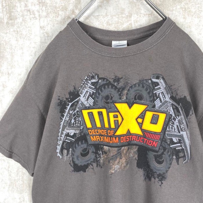 USA古着 MAX-D モンスタートラック Tシャツ ビッグプリント グレー M