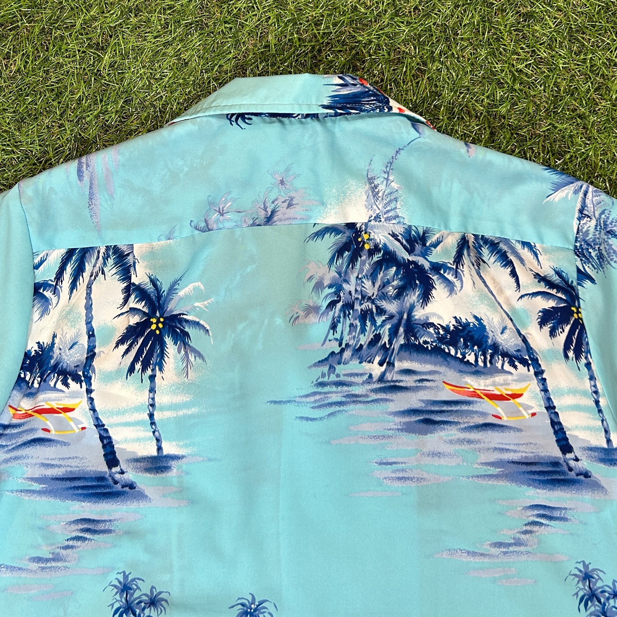 s Palm Tree Light Blue Aloha Shirt / Made In Hawaii USA 古着