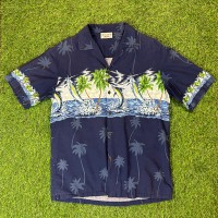90s カジキマグロ Marlin and Palm Tree Design Aloha Shirt / Made In Hawaii USA 古着 Vintage ヴィンテージ ネイビー ヤシの木 半袖 アロハ シャツ | Vintage.City 古着屋、古着コーデ情報を発信