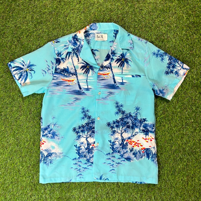 90s Palm Tree Light Blue Aloha Shirt / Made In Hawaii USA 古着