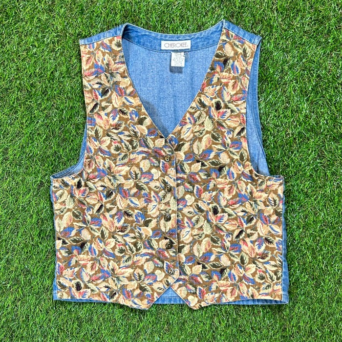 90s Leaf Pattern Denim Vest / Made In USA 古着 Vintage ...