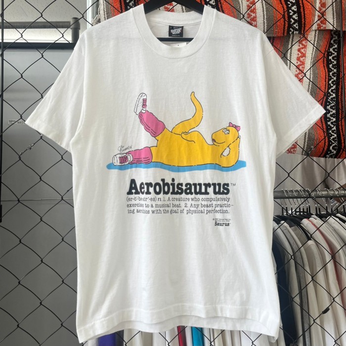 80s- USA製 エアロビザウルス デザイン系 半袖Tシャツ シングル