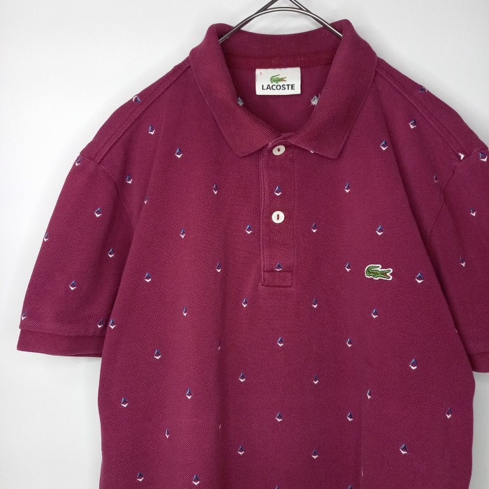 韓国製　ラコステ　ポロシャツ　半袖　シェルボタン　刺繍ロゴ　総柄　赤　紫　3サイズ | Vintage.City 古着屋、古着コーデ情報を発信